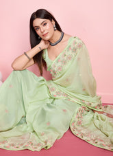 Organza saree in green colour